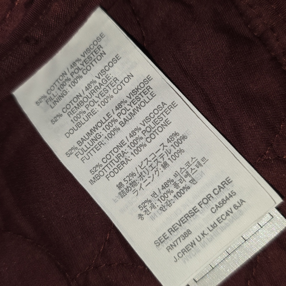 J.CREW Classic Burgundy Wine Quilted Jacket Size XS - Picture 6 of 11
